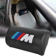 1pc M Power Carbon Fiber Car Seat Neck Cushion Pillow Headrest For Bmw