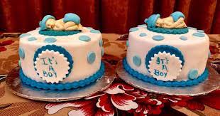 The batman symbols are part of this cake, one blue and one pink. Cocoa Berries Birth Announcement Mini Cakes For Baby Boy Facebook