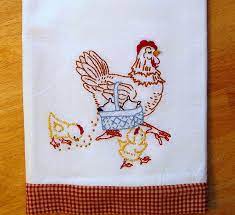 Resources and tutorials you may find helpful in following this pattern: Mother Hen Hand Embroidered Floursack Tea Towel With Vintage Embroidery Design Vintage Embroidery Embroidery Patterns Embroidery Patterns Vintage