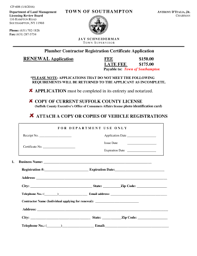 Certificate of responsible licensed individual master plumber. Fillable Online Southamptontownny Plumber Contractor Registration Certificate Application Southamptontownny Fax Email Print Pdffiller