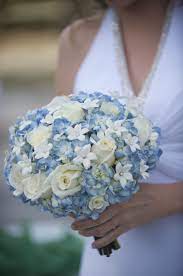 Blue hydrangeas white flowers wedding bouquets. Blue Hydrangeas Vendelas Roses Ivory Roses Stephanotis White And Blue Bridal Bouquet Landys Fl Blue Wedding Bouquet Blue Wedding Flowers Bridal Bouquet Blue