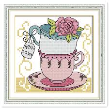 You'll need to stitch 12 teacups to create the clock (pictured), but you could easily stitch the teacups onto a design area: Teacup Two Embroidery Cross Set Dmc Cross Stitch Fabric 11ct Printed On Canvas Chinese Counted Cross Stitch Patterns Joy Sunday Joy Sunday Cross Stitchcross Fabric Aliexpress