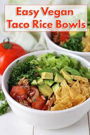 An Easy Recipe For Flavour Filled Vegan Taco Rice Bowls This Dish Is Not Only Delicious It S Also Gluten Fre Vegan Bowl Recipes Vegan Mexican Recipes Recipes