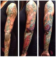 50 S Theme Tattoo Sleeve Diner Classiccar Musicnotes 50stattoo Waitress Microphonetattoo Rollerskatetattoo Sleeve Tattoos Tattoos Half Sleeve Tattoo
