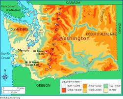 Map Of Elevation Map Washington State Oregon