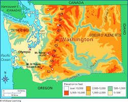 map of elevation map washington state oregon