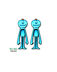 A box that summons a blue man (named mr. Rick And Morty Mr Meeseeks Swinging Arms Stud Earrings