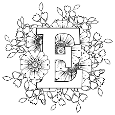 How to draw elephant from alphabet thanks for watching!! Letter E Made Of Flowers In Mehndi Style Coloring Book Page Outline Hand Draw Vector Illustration 5239411 Vector Art At Vecteezy