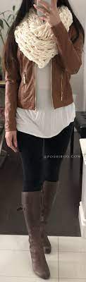 Casual Dressy Winter Outfit Ideas For Women 2018 With Leggings Chunky Scarf Leather Jacket With Boots Idea Winter Outfits Dressy Casual Winter Outfits Dressy