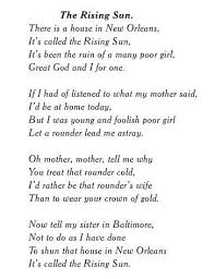 Quot The House Of The Rising Sun Quot Is A Traditional Folk Song Sometimes Called Quot Rising Sun B House Of The Rising Sun Traditional Folk Songs Blues