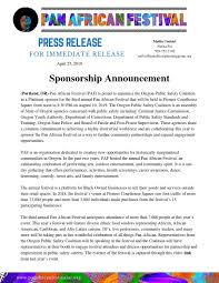 Press Release Sponsorship Announcement Pan African Festival Of Oregon