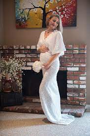 White Lace On Shoulder Boho Fitted Style Maternity Dress For Etsy In 2021 Lace Maternity Wedding Dresses Maternity Dresses Boho Maternity Dress