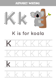 Recognize letters of the alphabet in nonsequential order. K Is For Koala Tracing English Alphabet Worksheet 2171641 Vector Art At Vecteezy