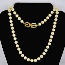 Vintage Givenchy Faux Pearl Necklace 1977 Champagne Colored Hand Knotted For Sale 105 00 Faux Pearl Necklace Costume Jewelry Sets Vintage Givenchy
