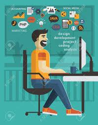 Dazu gehören meist ein rechner und stabiles internet. Selbststandig Mann Im Buro Zu Hause Lizenzfrei Nutzbare Vektorgrafiken Clip Arts Illustrationen Image 31481507