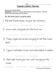 Capital Letters Names Worksheet 1 Capital Letters Worksheet Capitalization Worksheets Letter Worksheets