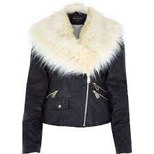 River Island Black Faux Fur Collar Biker Jacket Polyvore Black Faux Leather Jacket Jackets Black Faux Fur