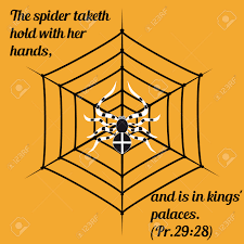 Spider Sitting On A Cobweb And The Biblical Text The Spider Taketh Hold  With Her Hands And Is In Kings' Palaces. Royalty Free Svg, Cliparts,  Vectors, And Stock Illustration. Image 68730400.