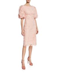 Badgley Mischka Scallop Lace High Neck Balloon Sleeve Cocktail Dress Badgleymischka Cloth Cocktail Dress Lace Blush Cocktail Dress Glamorous Evening Gowns
