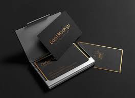 Luxury dark business card logo mockup with embossed and debossed effect. Free Black With Gold Foil Lettering Business Card Mockup Psd Good Mockups