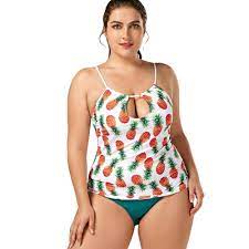Tropical Pineapple Plus Size Tankini Bathing Suit Green And Yellow 3825307714 Size Xl Plus Size Tankini Plus Size Swimwear Plus Size Outfits