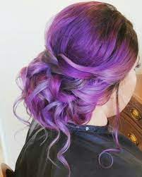 Loose Low Curled Updo For Bridesmaids And Brides Funky Wedding Hairstyles Violet And Purple Hair Hair By Www The Hair Styles Wedding Hairstyles Purple Hair