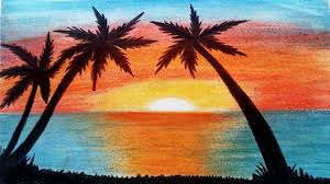 Icon of sun drawn by hand on the theme of travel. How To Draw Sunset Scenery Step By Step With Oil Pastel Youtube