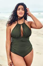 Maillot De Bain Une Piece Grande Taille A Licou Olive In 2021 Plus Size One Piece Swimsuit Halter One Piece Swimsuit Plus Size
