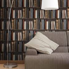 Papier Peint Vinyle Sur Intisse Bibliotek Marron Interni Carta