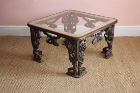 Pretty coffee table, solid oak with mahogany and oak marquetry, filled and waxed finishing, thick glass on top, france, circa 1940. 1940s Italian Coffee Table In The Style Of Liberty