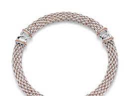 Fope Sterling Silver 17 Open Hollow Link Necklace With 18kt Rose Gold Milgrained Twisted Links Mens Bracelet Link Necklace Jewelry