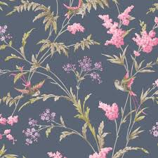Great prices, excellent customer service. Holden Jasmine Floral Pattern Wallpaper Bird Flower Leaf Modern Glitter 98842 Navy Pink I Want Wallpaper