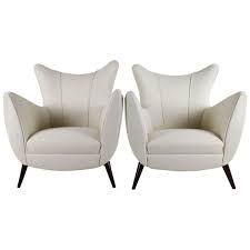 Pair Of Armchairs In An Ivory Fabric By Maison Lelievre 1950 1stdibs Com Armchair Armchair Furniture Furniture