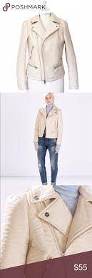 Zara Vegan Faux Leather Moto Zip Jacket Cream Zara Zip Jackets Leather Moto