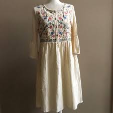 Polagram Off White Embroidered Floral Dress M Nwt Floral Embroidered Dress Dresses Pocket Dress