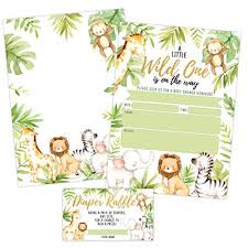 Jungle Baby Shower Invitations Safari Elephant Giraffe Lion And Monkey Baby Shower Invites With Diaper Raffles Cards Sprinkle 20 Invites Including Envelopes Walmart Com