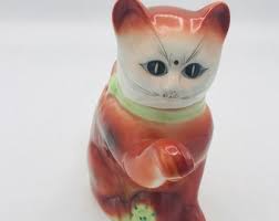 Vintage Orange Ceramic Porcelain Cat Teapot Hand Painted -great Condition-  China