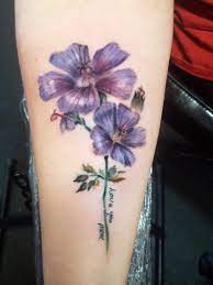Purple Geranium Tattoo By Jordyngrinetattoo 22 Caliber Tattoo Studio Hilliard Columbus Oh Realistic Flower Tattoo Geranium Tattoo Tattoos