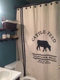 Diy Grain Sack Shower Curtain And Rustic Industrial Shelves Farmhouse Shower Curtain Rustic Shower Curtains Farmhouse Shower