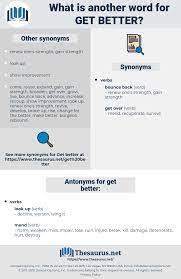 Breaking, meliorating, exceeding, worsening, ameliorating, improving, amending, advancing find another word for bettering at yourdictionary. Synonyms For Get Better Thesaurus Net