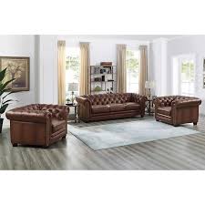 Club chairs are the perfect end to any long day. Allington 3 Piece Top Grain Leather Set Sofa Chair Chair Brown Costco