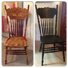 I Painted My Over 100 Year Old Press Back Chair Black Love It Dining Chair Makeover Wood Chair Makeover Diy Chair Makeover