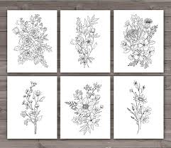 Black And White Flower Wall Art Set Of 6 Wall Art Botanical Illustration Digital Download Etsy In 2020 Flower Wall Art Floral Wall Art Prints Black Wall Art