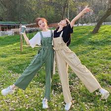 Women S Overalls Korean Style Loose Students High Waist Nine Points Tooling Wide Leg Pants Thin Korean Casual Outfits Overalls Women Fashion Overalls Women