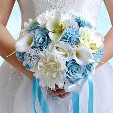 If you don't want a bold bouquet, use soft tones and light shades. Light Blue Bridal Bouquets Wedding Bouquets For Brides Buque De Noiva Artificial Wedding Flowers Outside Wedding Wish