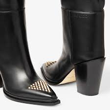 CECE 80 | Black Soft Calf Leather Boots with Studs | Autumn Collection | JIMMY  CHOO