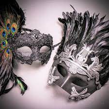 Luxury Venice Carnival Feather Black Masquerade Couple Masks Set for Men  & Women | eBay