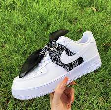 Custom Black Bandana Af1 S Nike Shoes Air Force Nike Air Shoes Jordan Shoes Girls