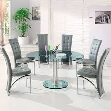Flash furniture 33'' round red plastic height adjustable activity table set with 2 chairs. Maxi Round Dining Set In Clear Glass And 6 Ravenna Grey Chairs Furniture In Fashion