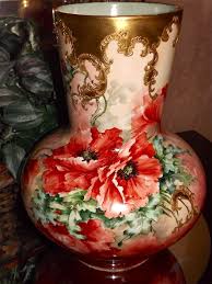 Limoges Spectacular 15 Signed Vase With Stunning Orange Poppies Heavy Gold Vase Hand Painted Vases Hand Painted Porcelain